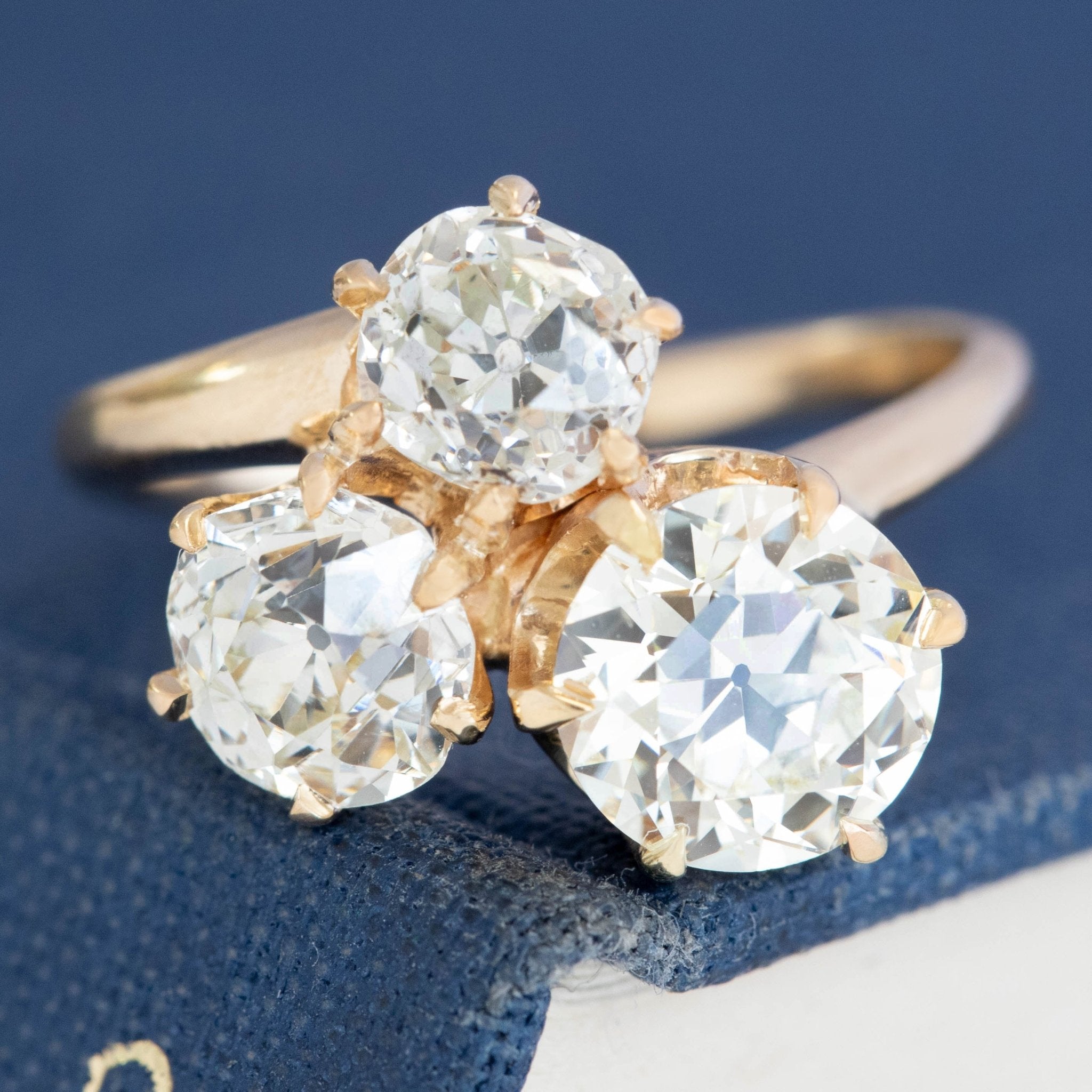 3.48ctw Victorian Old European Cut Diamond Trefoil Trilogy Ring