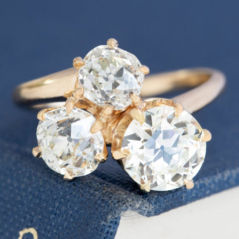 3.48ctw Victorian Old European Cut Diamond Trefoil Trilogy Ring