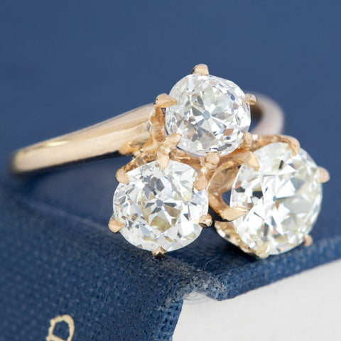 3.48ctw Victorian Old European Cut Diamond Trefoil Trilogy Ring