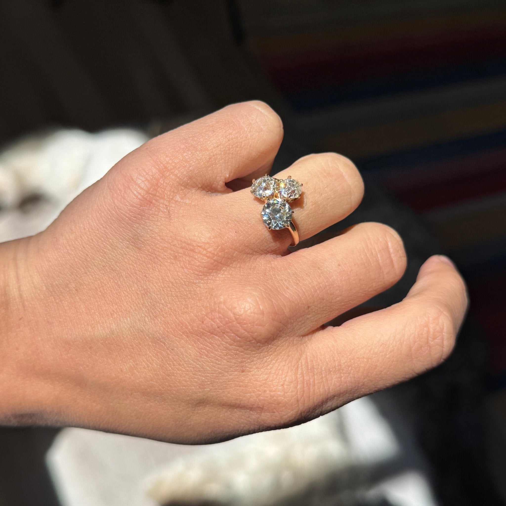 3.48ctw Victorian Old European Cut Diamond Trefoil Trilogy Ring
