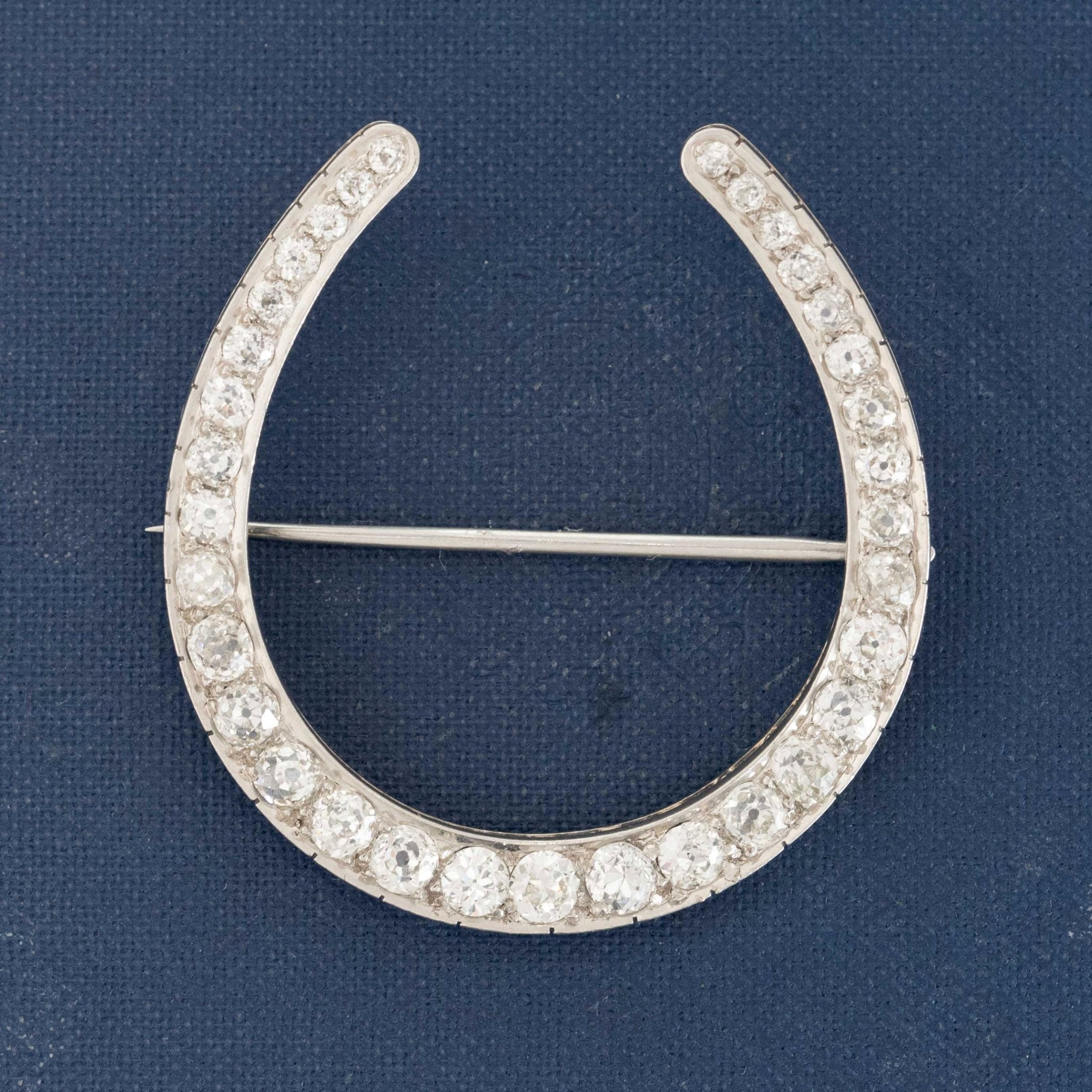 3.40ctw Antique Old European Cut Diamond Horseshoe Brooch