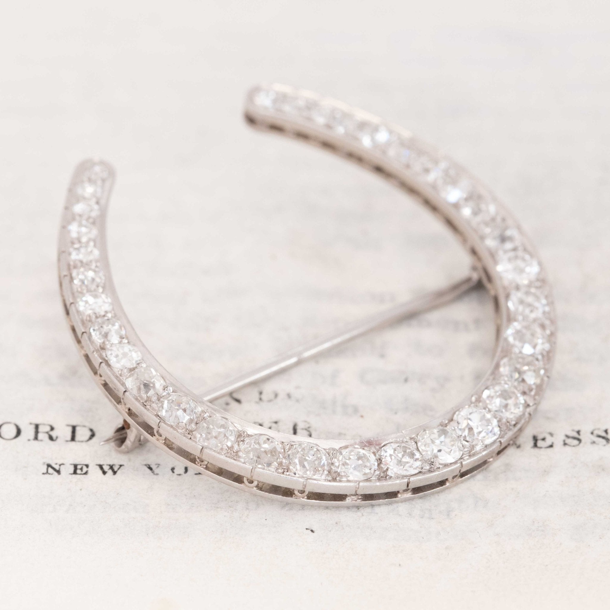 3.40ctw Antique Old European Cut Diamond Horseshoe Brooch