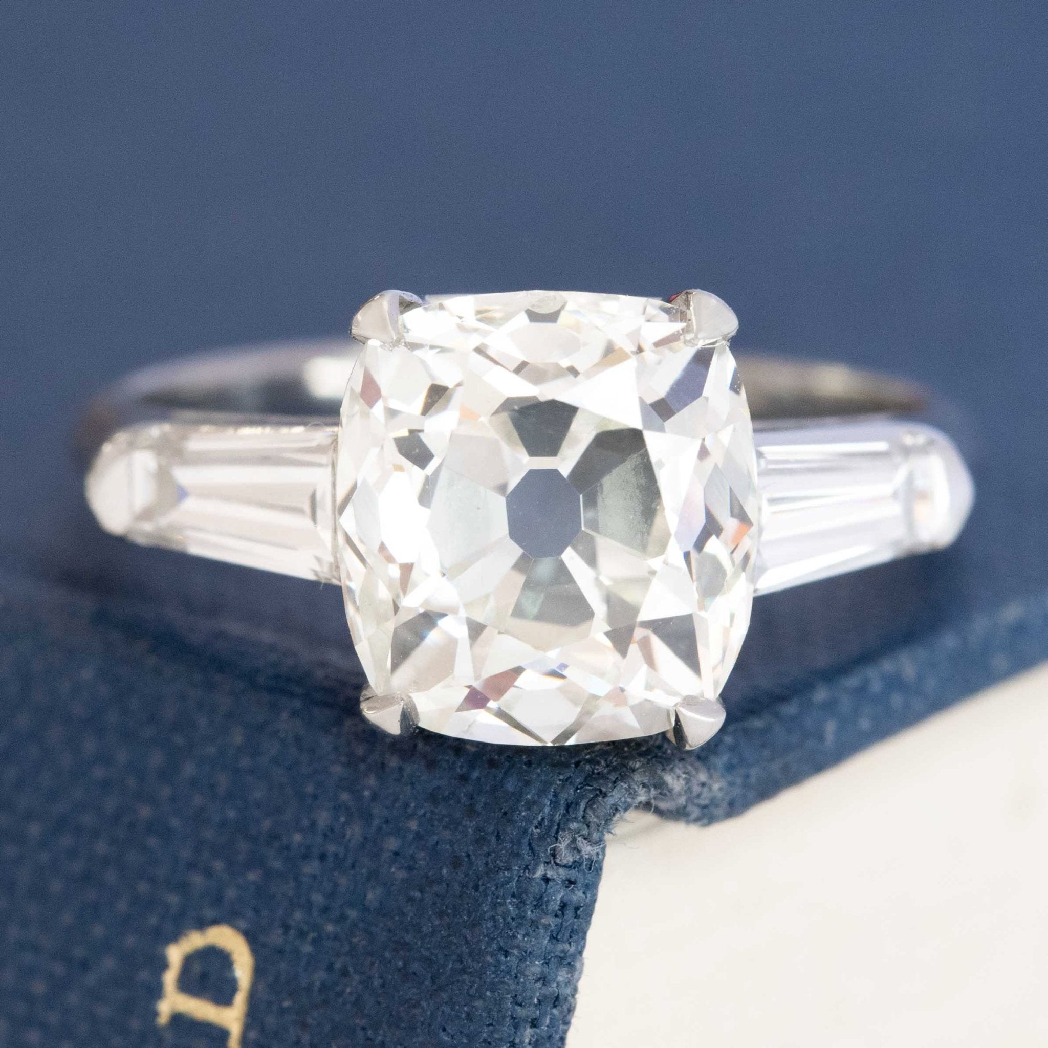 3.53ct Old Mine Cut Diamond Ring GIA Color K, close-up
