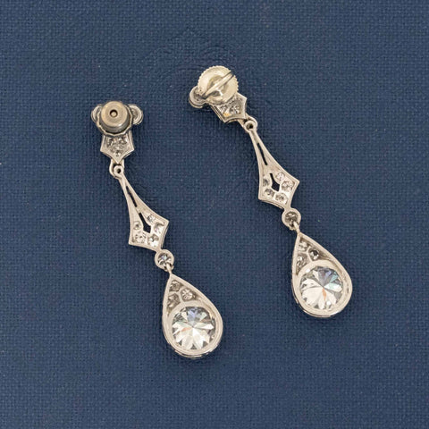 3.53ctw Edwardian Old European Cut Diamond Drop Earrings