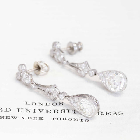 3.53ctw Edwardian Old European Cut Diamond Drop Earrings