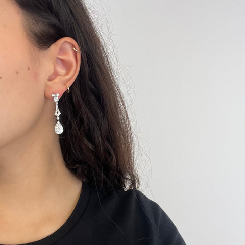 3.53ctw Edwardian Old European Cut Diamond Drop Earrings