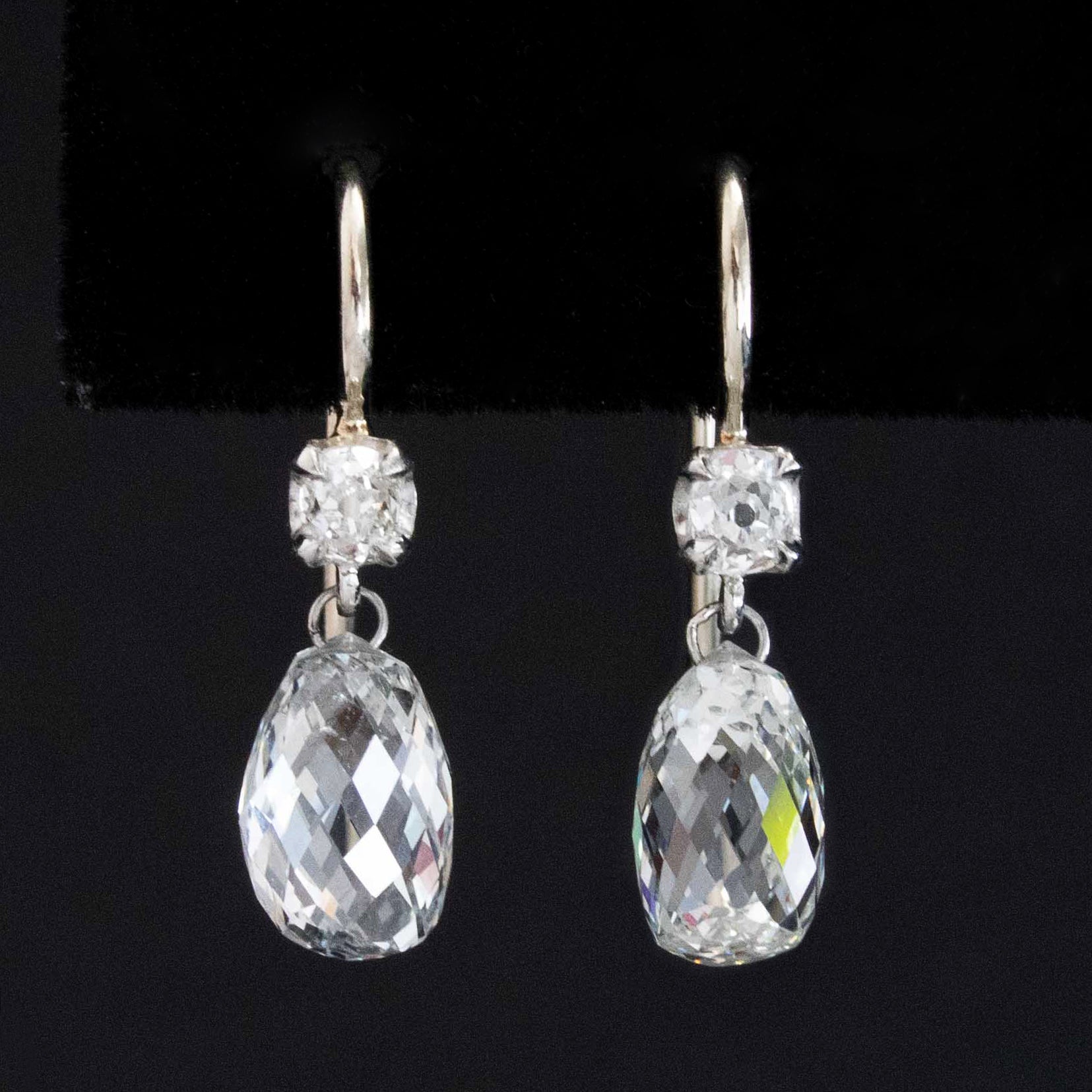 3.53ctw Briolette Cut Diamond Drop Earrings