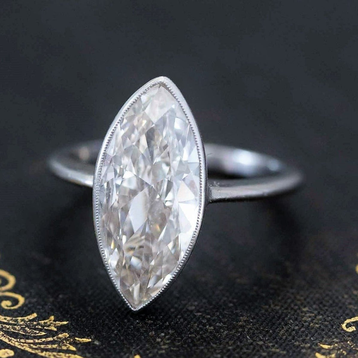 3.56ct Midcentury Marquise Cut Diamond Solitaire