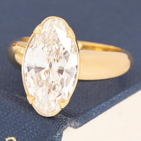 North South Moval Cut Diamond engagement ring, GIA J VVS2.