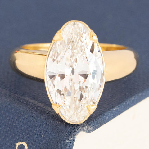 3.59ct Moval Cut Diamond solitaire ring in 22kt yellow gold.