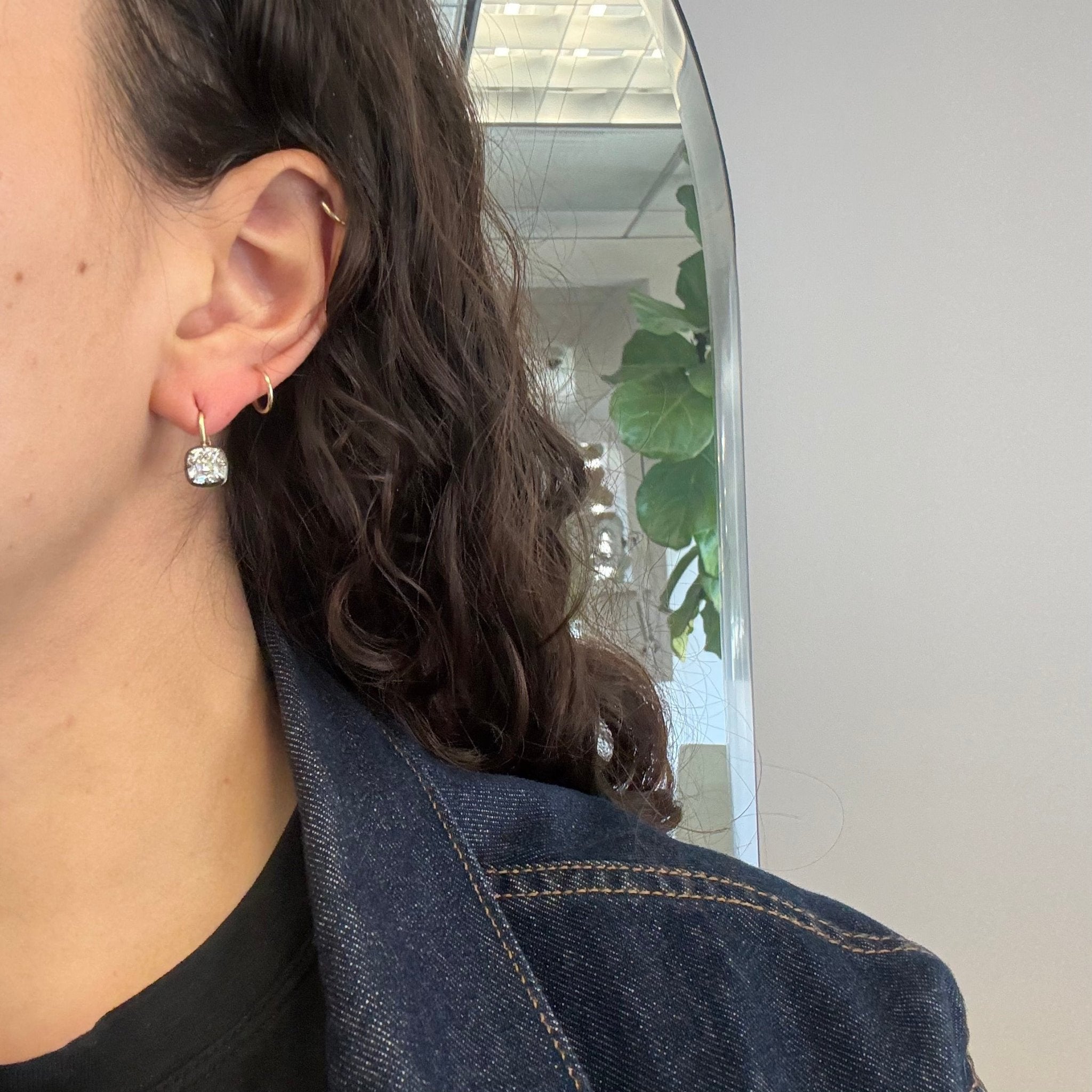 3.09ctw Cushion Cut Diamond Collet Dormeuse Earrings, GIA