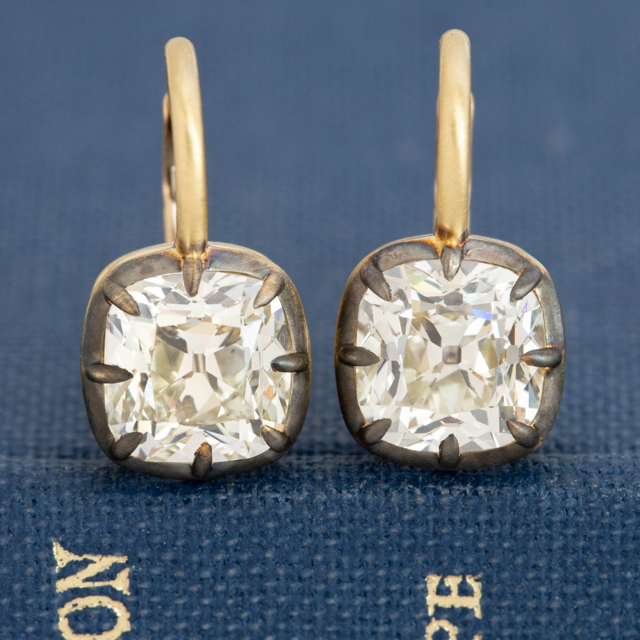 3.09ctw Cushion Cut Diamond Collet Dormeuse Earrings, GIA
