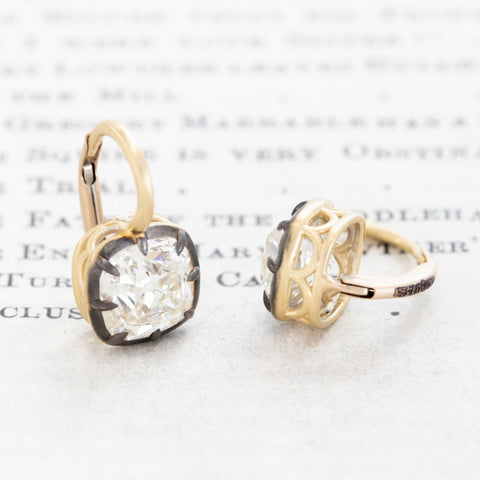3.09ctw Cushion Cut Diamond Collet Dormeuse Earrings, GIA