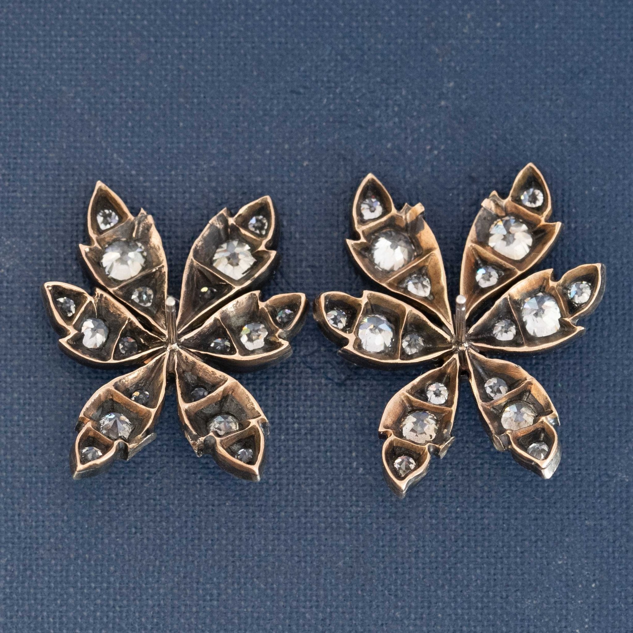 Antique diamond flower component drop earrings