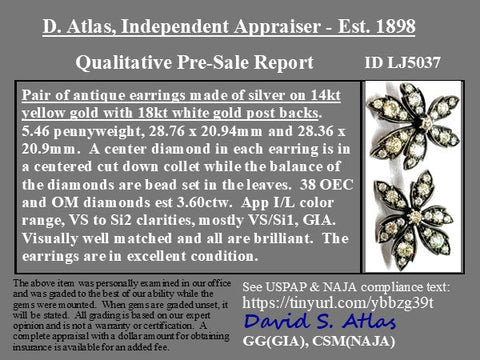 3.60ctw Antique Old Mine Cut Diamond Flower Component Earrings