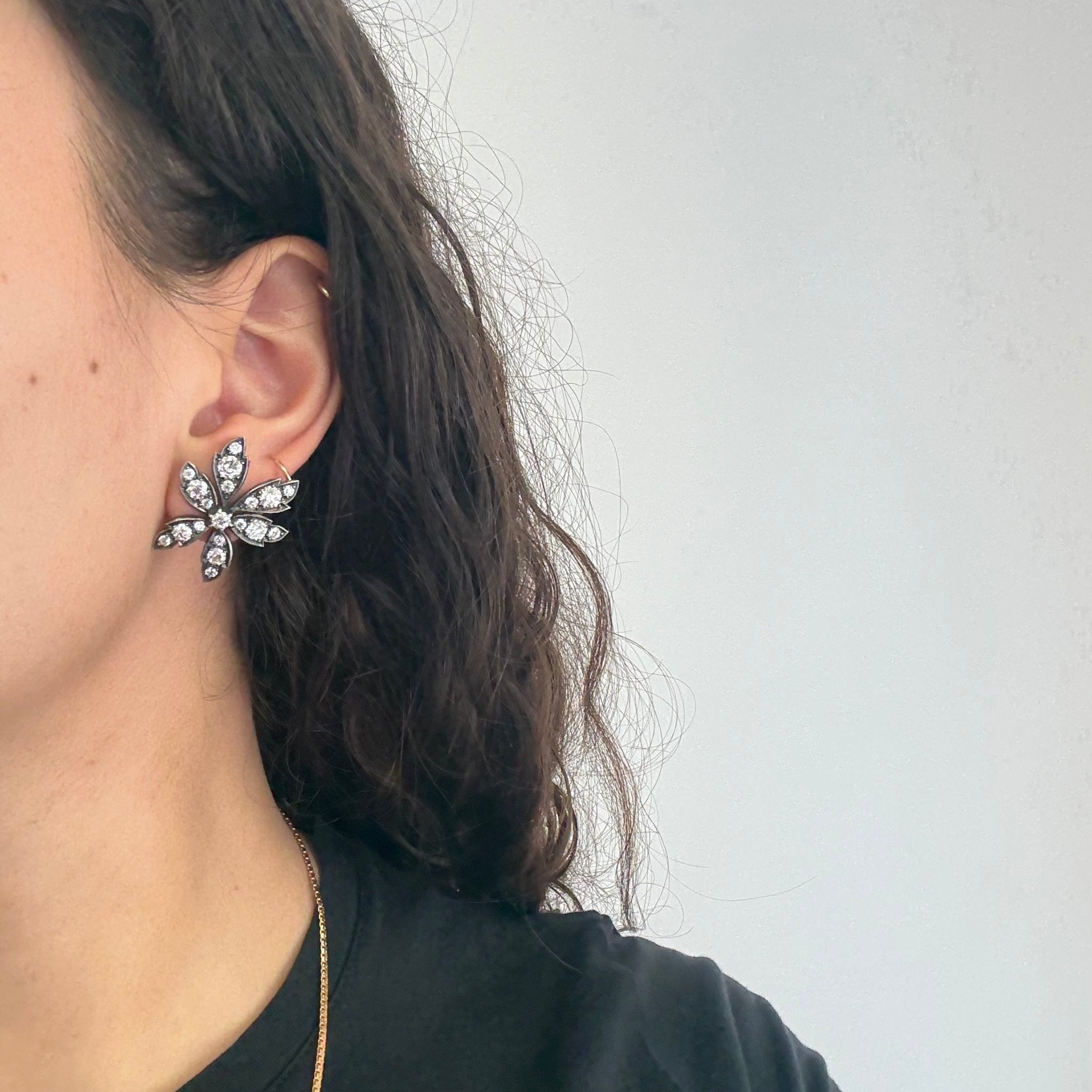 Vintage floral diamond earrings, old-mine cut stones