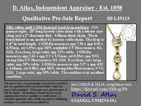 3.60ctw Vintage Old Mine Cut Diamond Bezel 3-Stone Drop Pendant, French