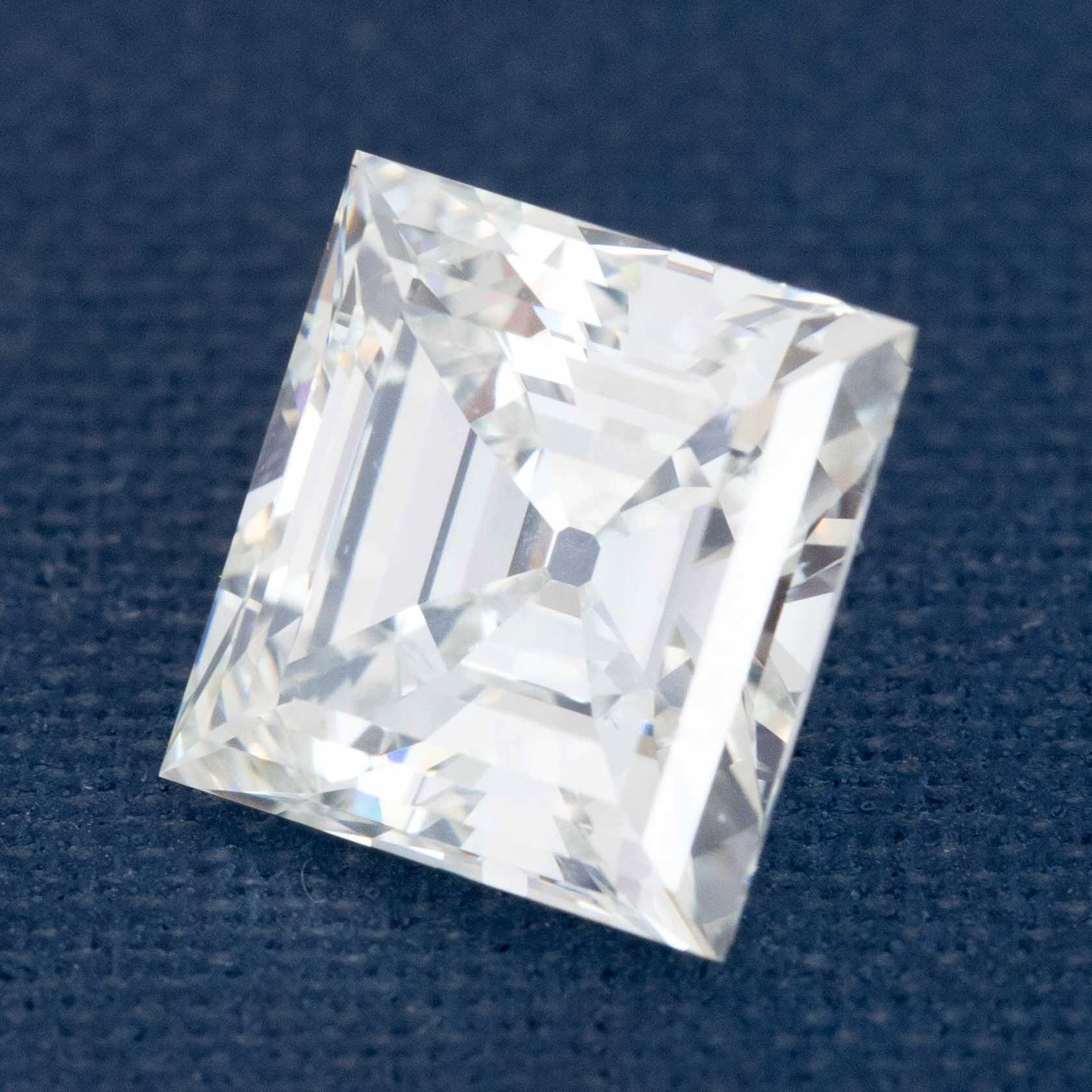 Close view of 3ct square antique carré cut diamond