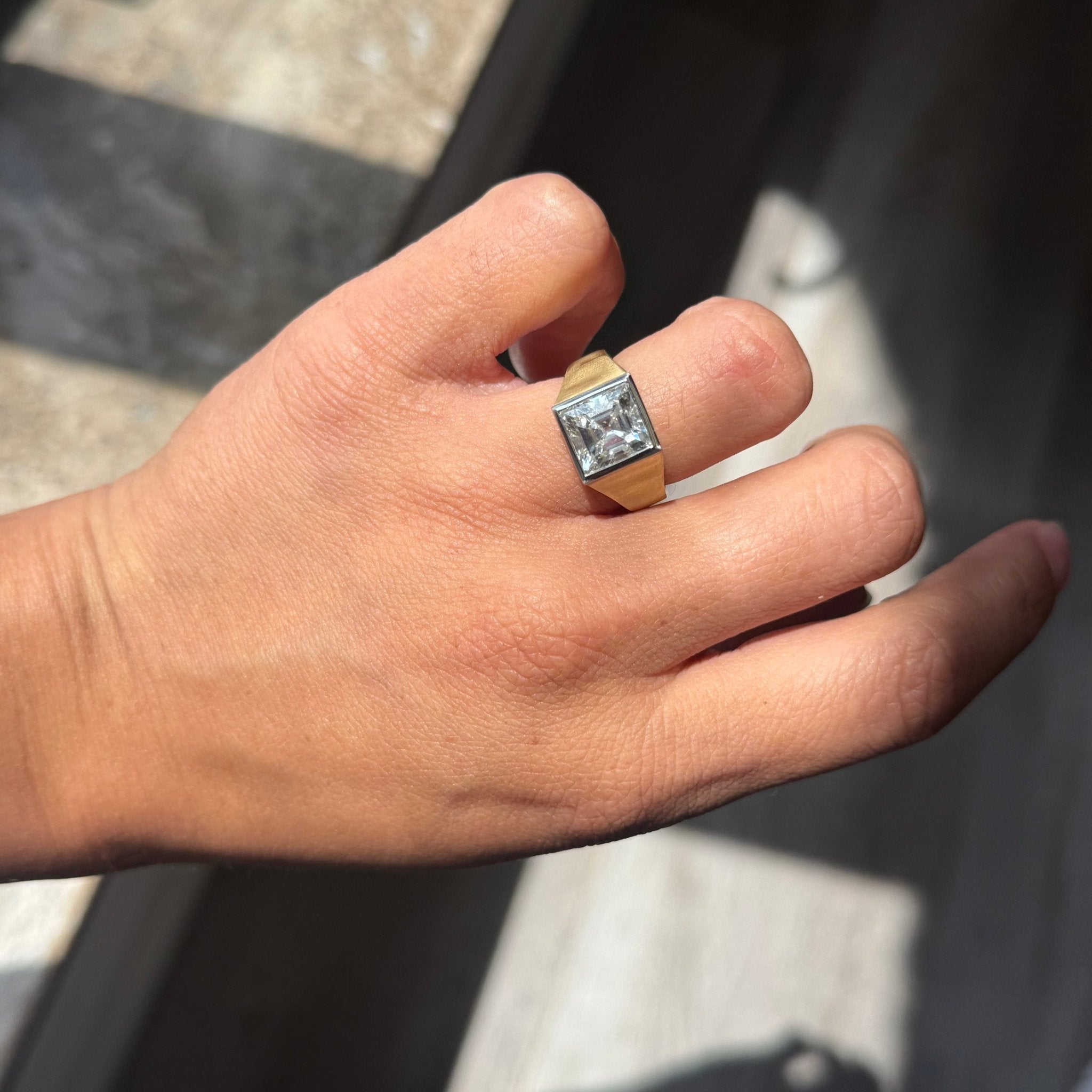 3.63ct Vintage Carre Cut Diamond Bezel Solitaire, GIA I VS2