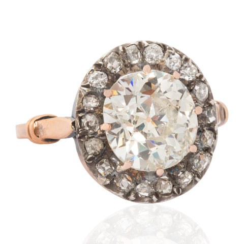 3.65ct Old Mine Cut Diamond Cluster Ring, GIA
