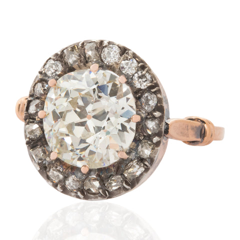 3.65ct Old Mine Cut Diamond Cluster Ring, GIA