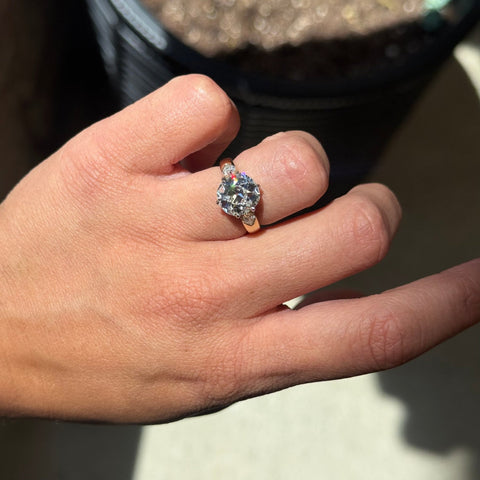 3.66ctw Old Mine Cut Diamond Ring, GIA J