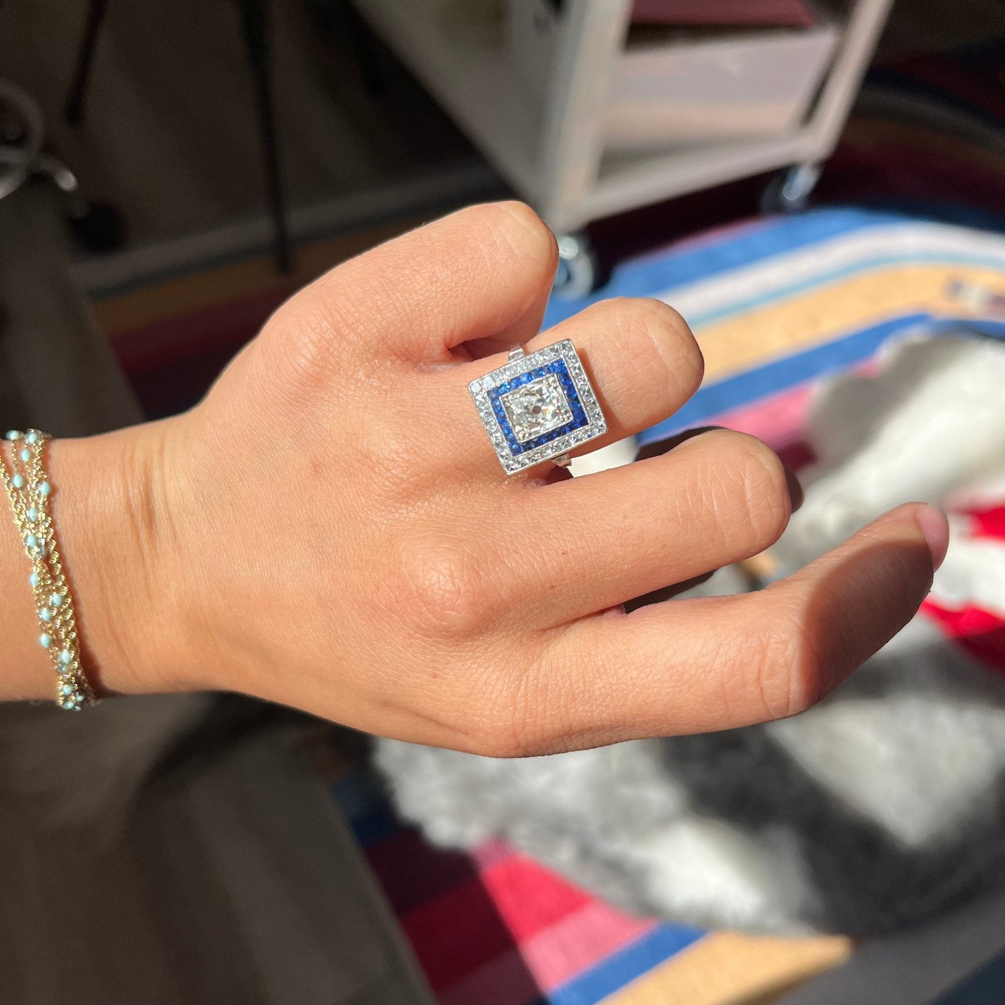 3.67ctw Art Deco Diamond and Sapphire Target Ring