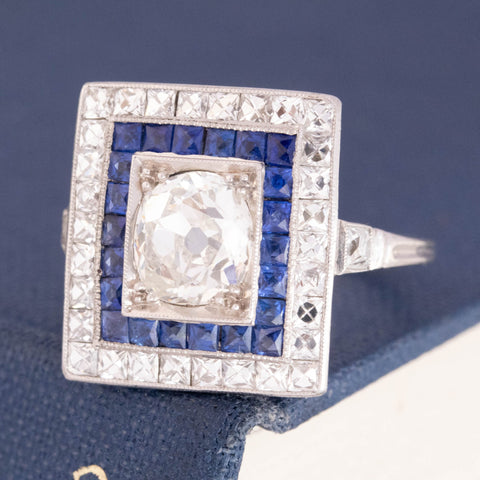3.67ctw Art Deco Diamond and Sapphire Target Ring
