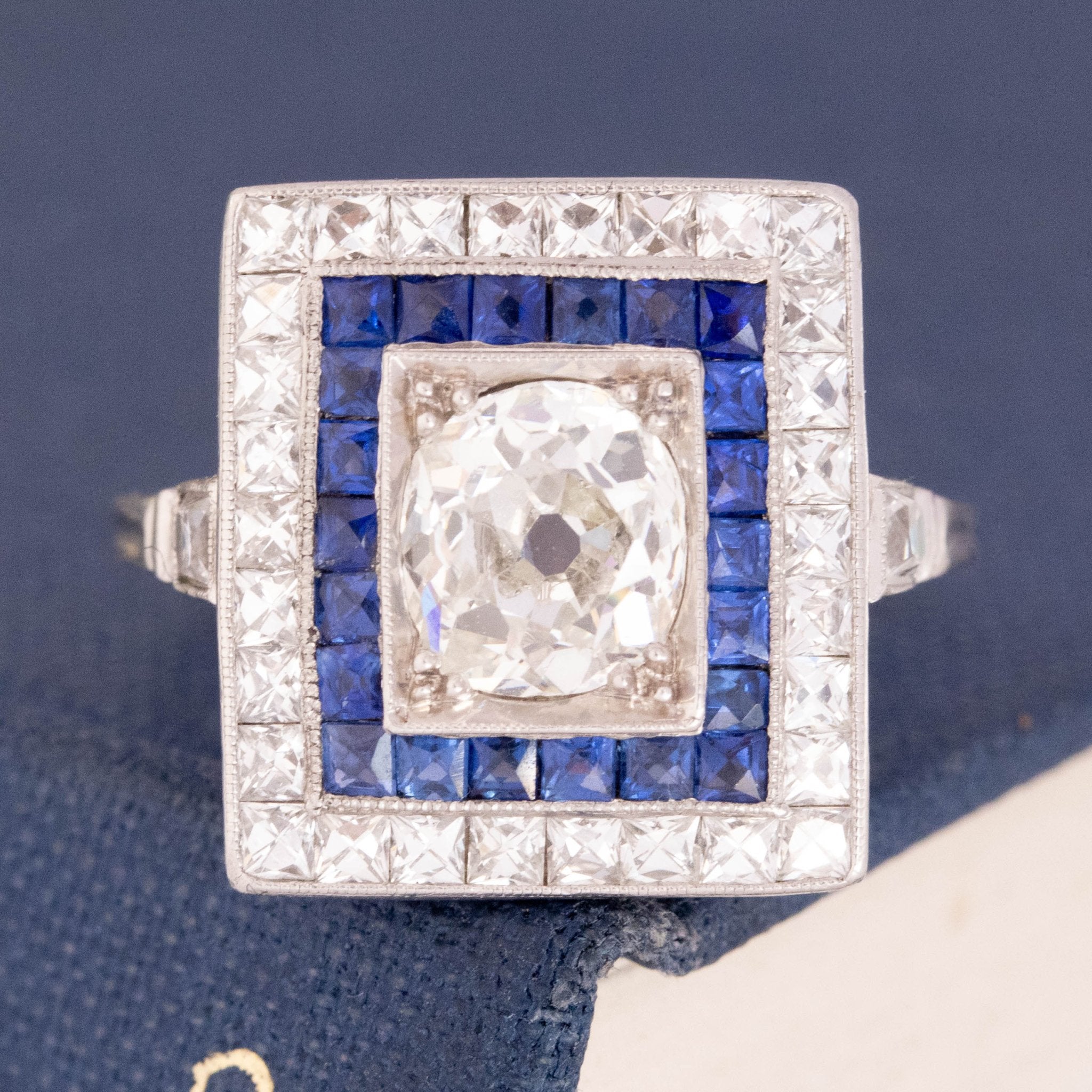 3.67ctw Art Deco Diamond and Sapphire Target Ring