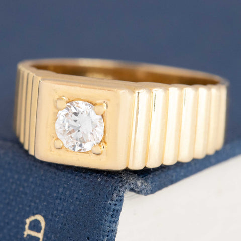 .36ct Vintage Round Brilliant Cut Diamond Fluted Solitaire