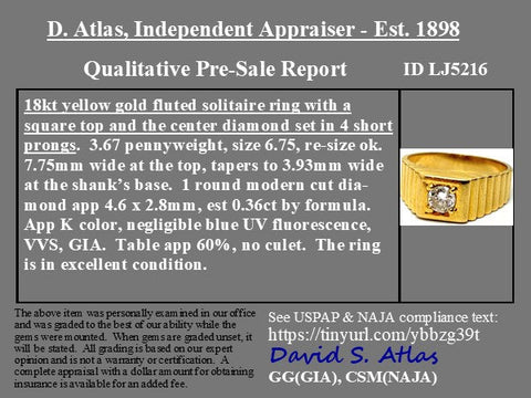 .36ct Vintage Round Brilliant Cut Diamond Fluted Solitaire