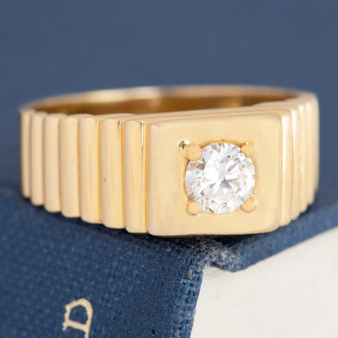 .36ct Vintage Round Brilliant Cut Diamond Fluted Solitaire