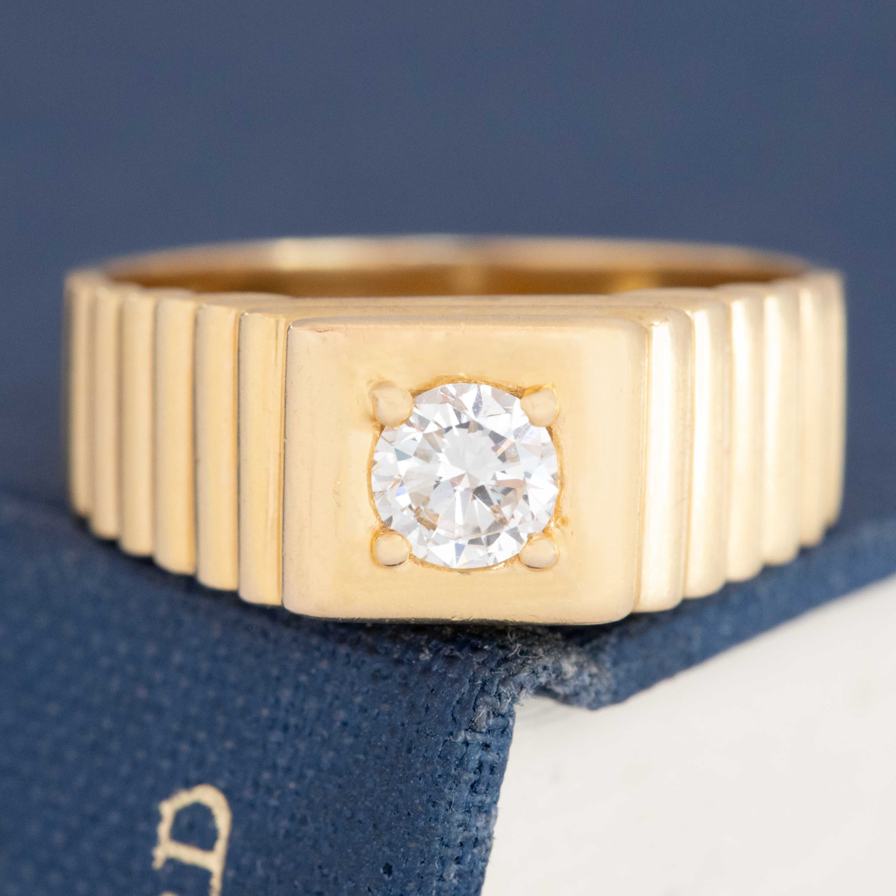 .36ct Vintage Round Brilliant Cut Diamond Fluted Solitaire