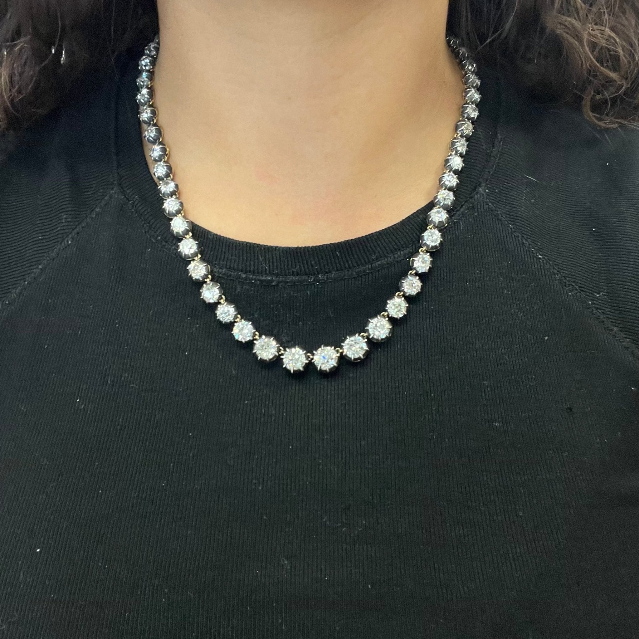 37.08ctw Victorian Revival Old Cut Diamond Riviere Necklace