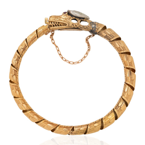 3.70ct antique heart-shaped rose cut diamond serpent bangle in 18kt yellow gold, c. 1922 – alternate view 6