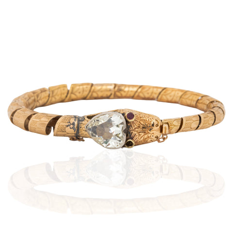 3.70ct antique heart-shaped rose cut diamond serpent bangle in 18kt yellow gold, c. 1922