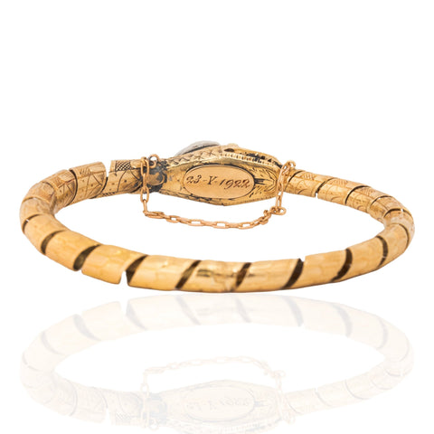 3.70ct antique heart-shaped rose cut diamond serpent bangle in 18kt yellow gold, c. 1922 – alternate view 5