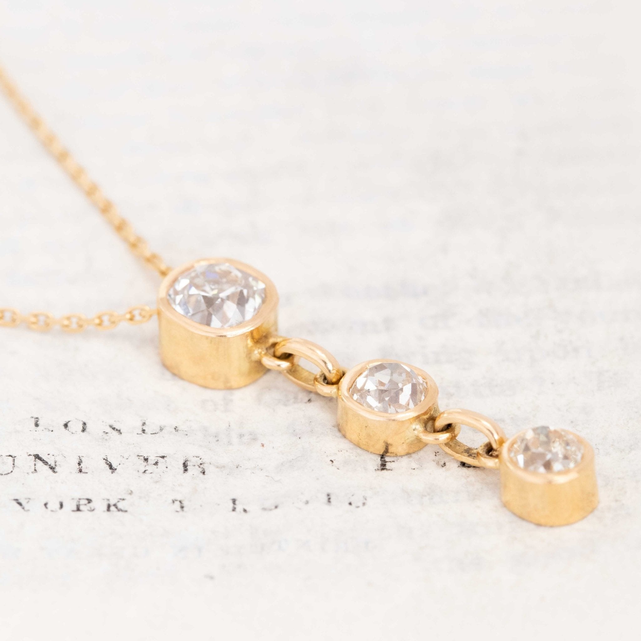 Antique French diamond drop necklace with old mine cuts