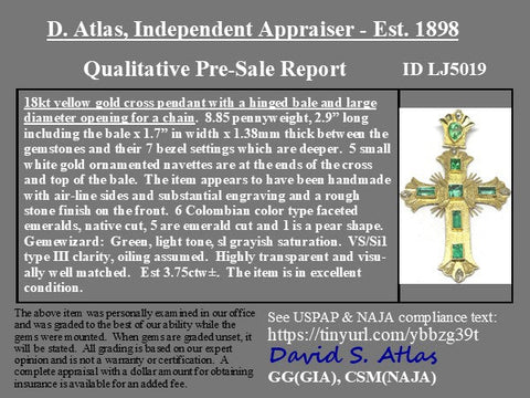 3.75ctw Renaissance Revival Emerald Cross