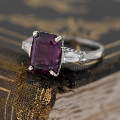 3.76ctw Emerald Cut Jeff White Purple Garnet & Diamond Ring