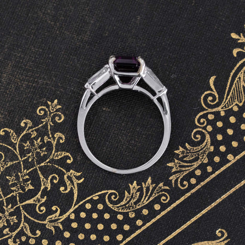 3.76ctw Emerald Cut Jeff White Purple Garnet & Diamond Ring