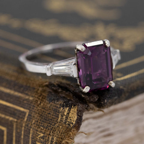 3.76ctw Emerald Cut Jeff White Purple Garnet & Diamond Ring