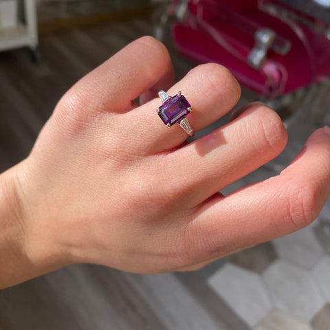 3.76ctw Emerald Cut Jeff White Purple Garnet & Diamond Ring