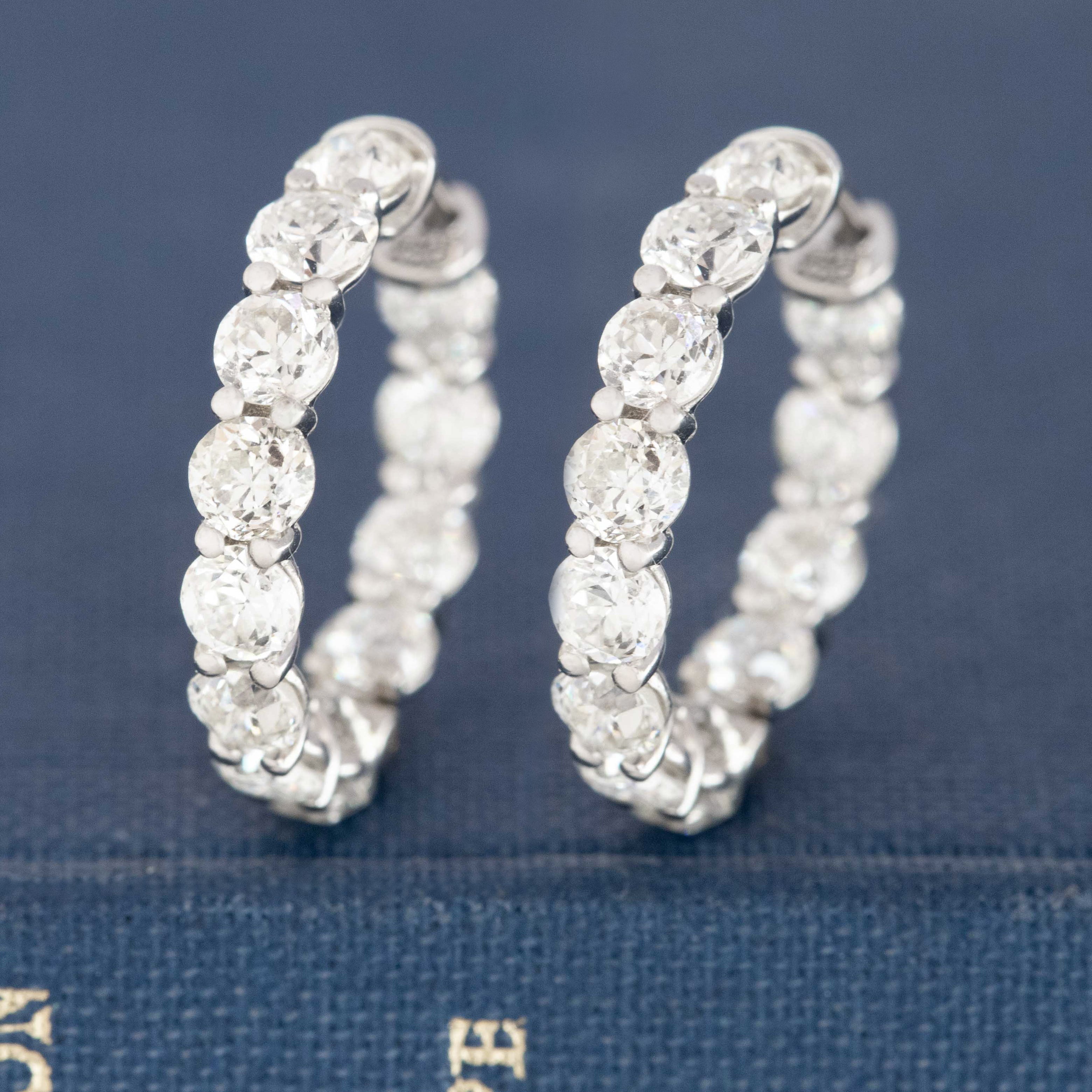 3.76ctw Old European Cut Diamond Inside Out Hoop Earrings