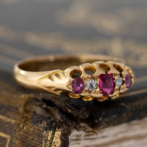.37ctw Antique Ruby & Diamond 5-Stone Band