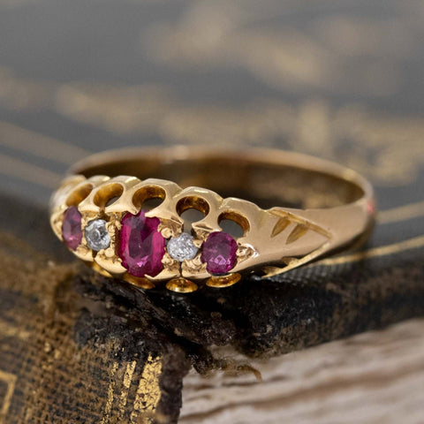 .37ctw Antique Ruby & Diamond 5-Stone Band