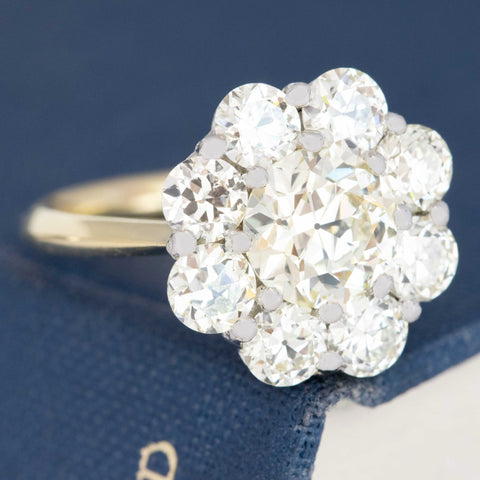 3.82ctw Old European Cut Diamond Cluster Ring, GIA U-V VVS1