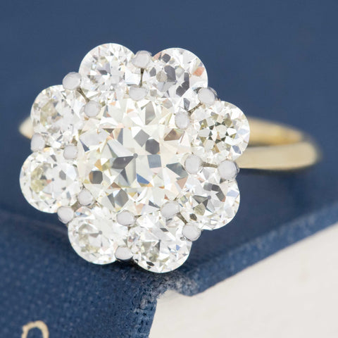 3.82ctw Old European Cut Diamond Cluster Ring, GIA U-V VVS1