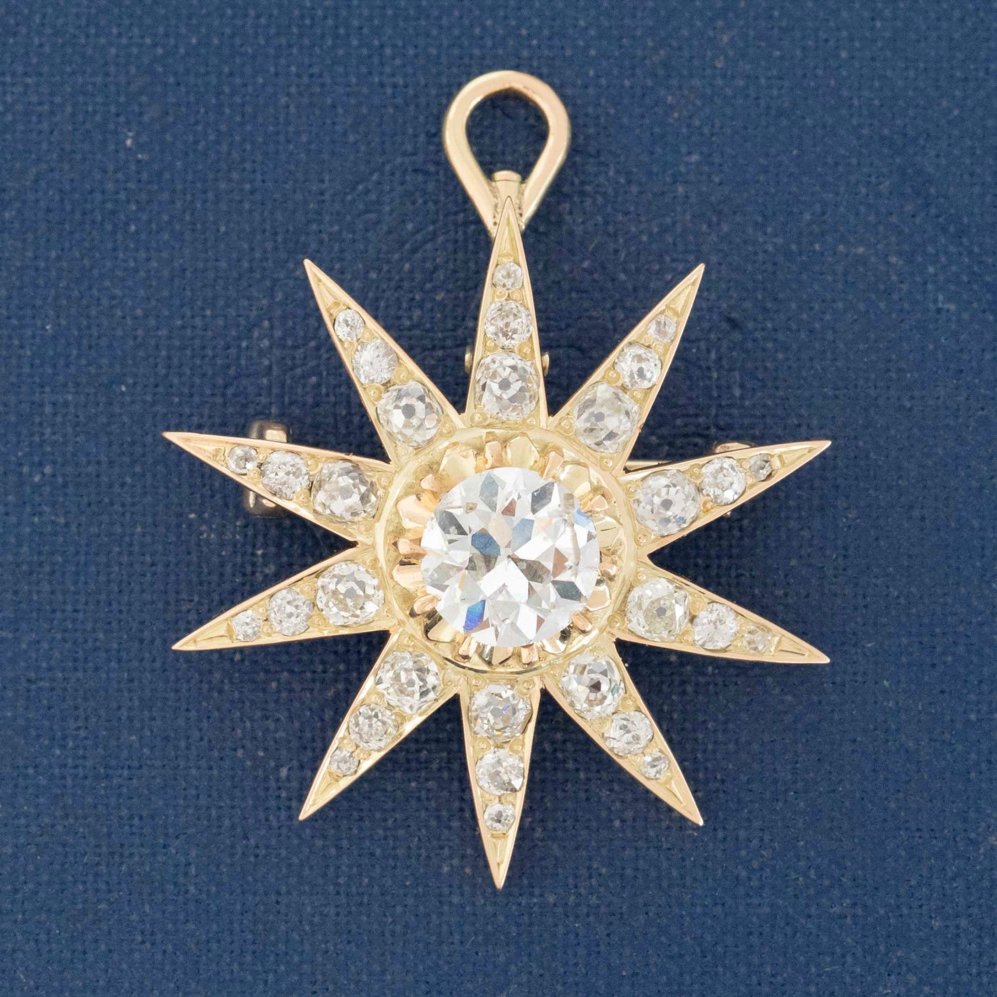 3.82ctw Vintage Old European Cut Diamond Starburst Pendant
