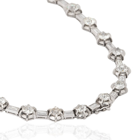 38.50ctw vintage old European and old mine cut diamond and baguette riviere necklace in platinum – alternate view 5